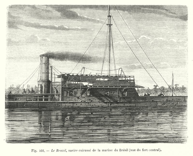 Das Brazil, gepanzertes Schiff der brasilianischen Marine, Ansicht der zentralen Festung von European School