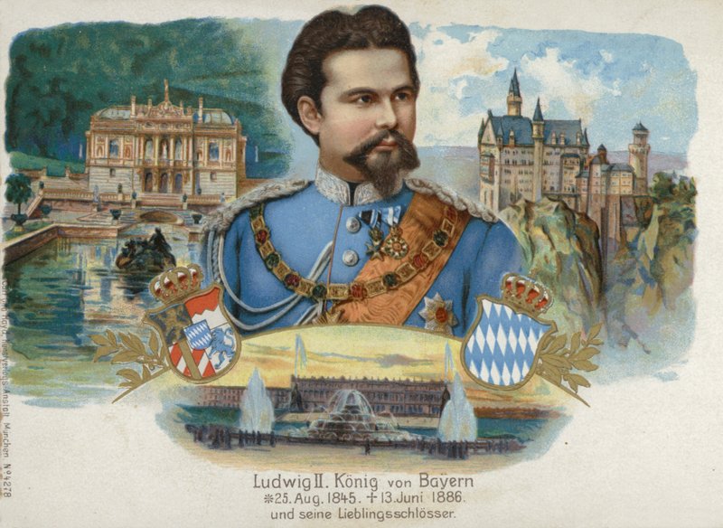 Ludwig II., König von Bayern, und seine Lieblingsschlösser (Chromolithographie) von European School