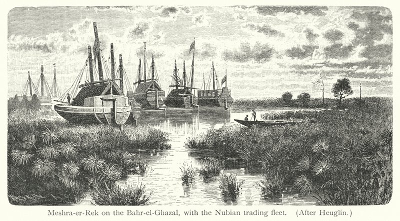 Meshra-er-Rek am Bahr-el-Ghazal, mit der nubischen Handelsflotte (Gravur) von European School