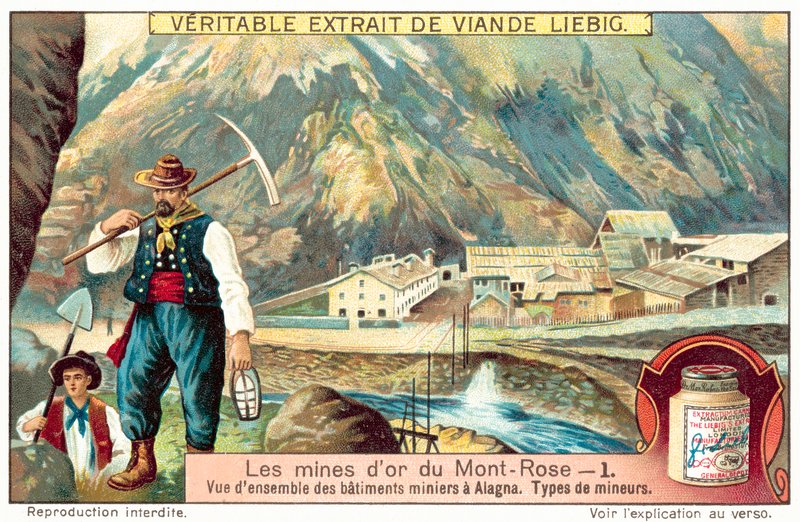 Bergleute und Bergwerksgebäude in den Monte Rosa Goldminen, Italien von European School