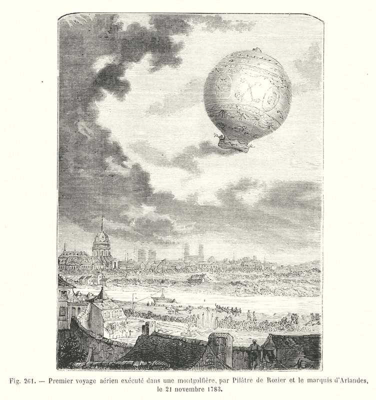 Erste Luftreise in einer Montgolfière, von Pilatre de Rozier und dem Marquis d