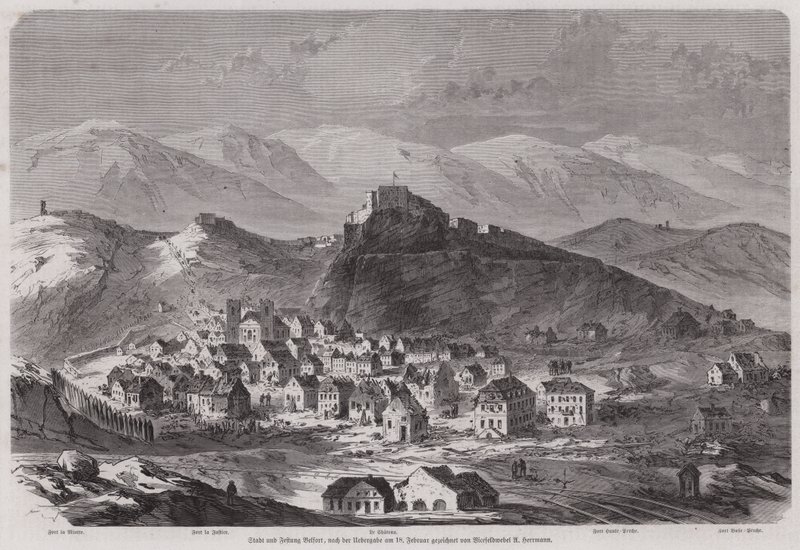 Stadt und Festung von Belfort, Frankreich, nach ihrer Übergabe an die belagernden Deutschen, Deutsch-Französischer Krieg von European School
