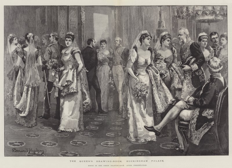 Der Zeichensaal der Königin, Buckingham Palace, Szene im Grünen Zeichensaal nach der Präsentation von Everard Hopkins
