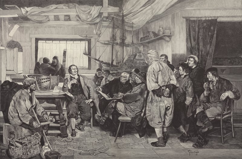 Peter der Große lernt 1697 in Holland den Schiffbau (Stich) von Felix Cogen