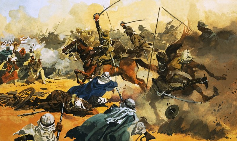 Die 21. Lancers führen die Schlacht gegen die arabische Festung in Omdurman 1897 an von Ferdinando Tacconi