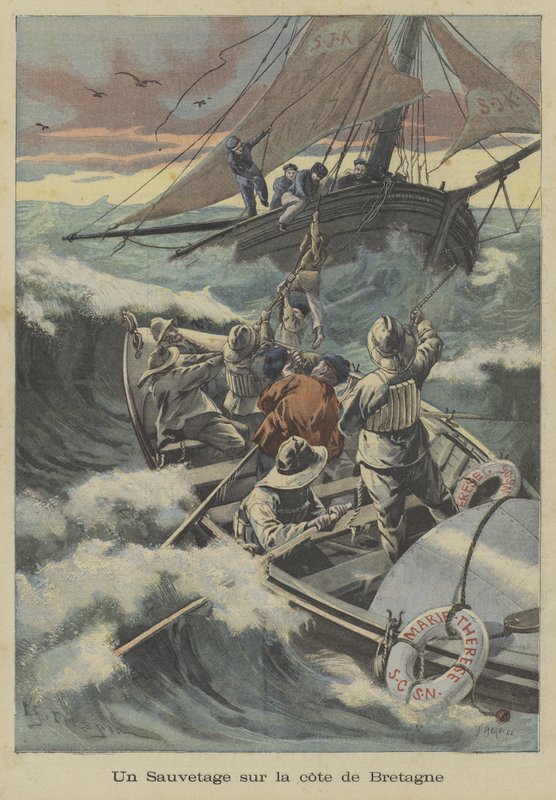 Rettung eines Rettungsbootes vor der Küste der Bretagne von Fortune Louis Meaulle