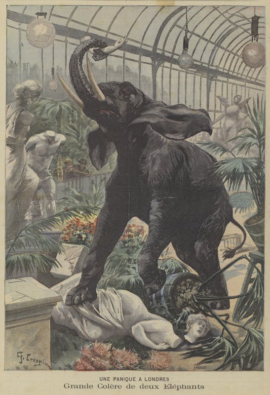 Zwei wütende Elefanten wüten in London von Fortune Louis Meaulle