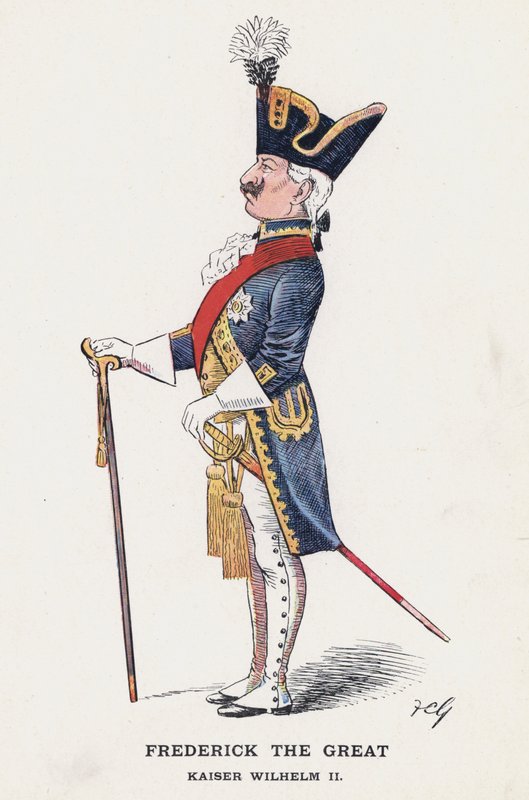Friedrich der Große, Kaiser Wilhelm II. (Farblithografie) von Francis Carruthers Gould