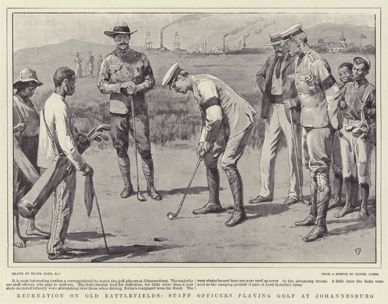 Erholung auf alten Schlachtfeldern, Stabsoffiziere spielen Golf in Johannesburg von Frank Dadd