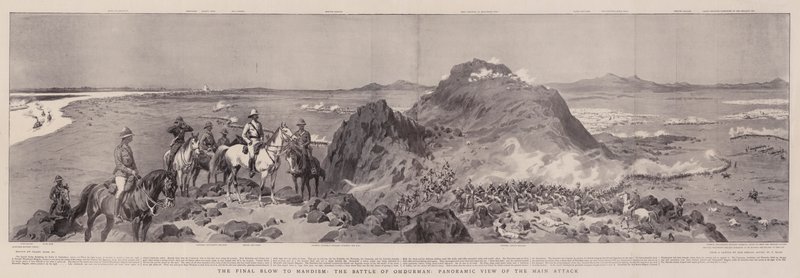 Der letzte Schlag gegen den Mahdismus, die Schlacht von Omdurman, Panoramablick auf den Hauptangriff von Frank Dadd