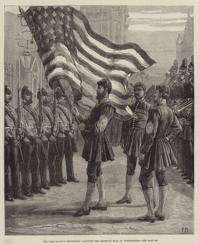 Die Prozession des Lord Mayor, die amerikanische Flagge in Westminster grüßend von Frank Dadd