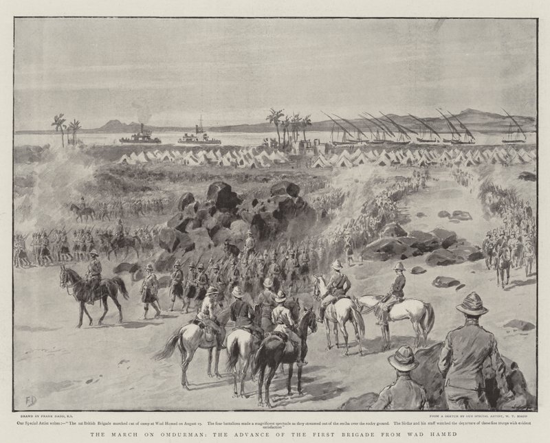 Der Marsch auf Omdurman, der Vormarsch der ersten Brigade von Wad Hamed von Frank Dadd