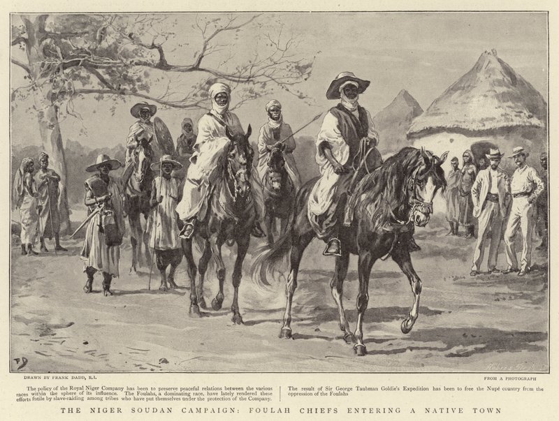 Die Niger-Sudan-Kampagne, Foulah-Häuptlinge betreten eine einheimische Stadt von Frank Dadd