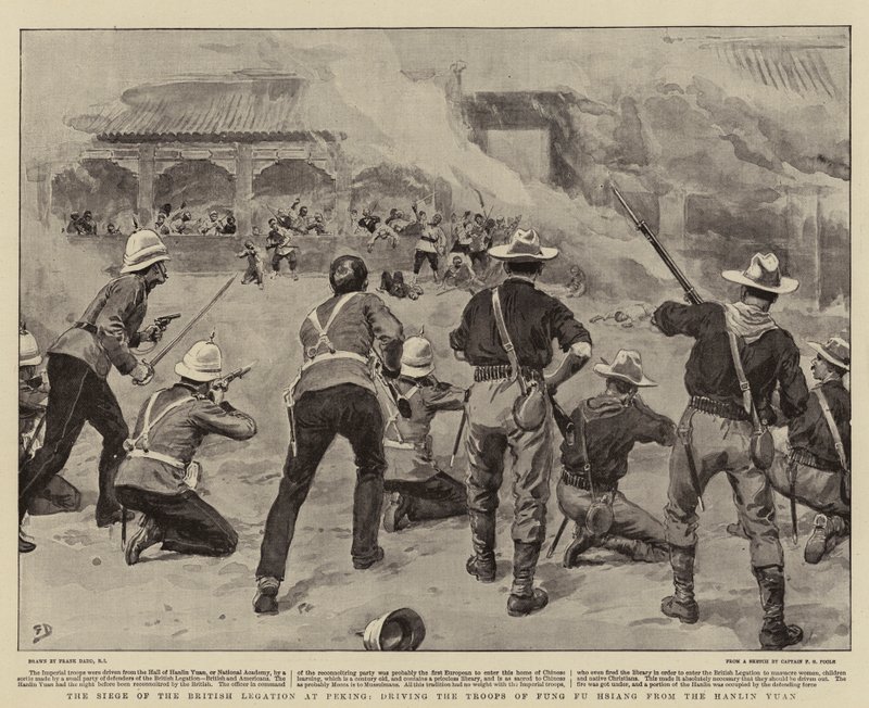 Die Belagerung der britischen Gesandtschaft in Peking, Vertreibung der Truppen von Fung Fu Hsiang aus dem Hanlin Yuan von Frank Dadd