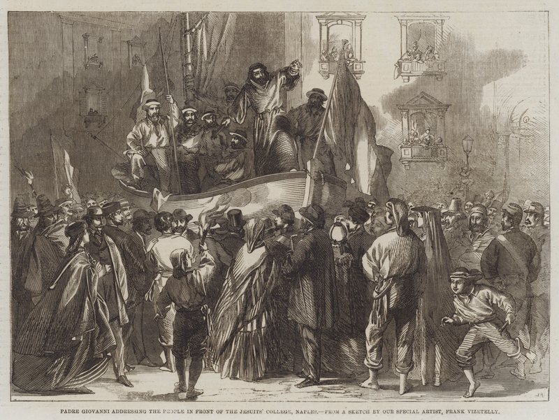 Padre Giovanni spricht vor dem Jesuitenkolleg, Neapel von Frank Vizetelly
