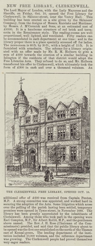 Die Clerkenwell Free Library, eröffnet am 10. Oktober von Frank Watkins