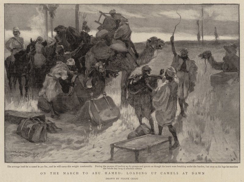 Auf dem Marsch nach Abu Hamed, Beladen der Kamele im Morgengrauen von Frank Craig