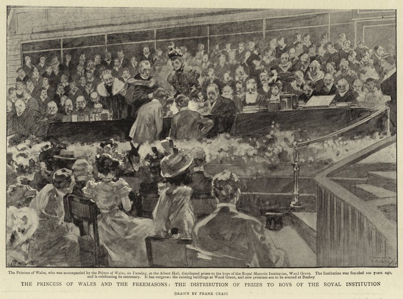 Die Prinzessin von Wales und die Freimaurer, die Preisverleihung an Jungen der Royal Institution von Frank Craig