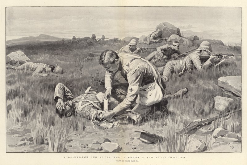 Ein nicht kämpfender Held an der Front, ein Chirurg bei der Arbeit in der Feuerlinie von Frank Dadd