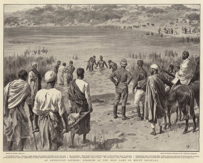 Ein abessinisches Lourdes, Pilger am Heiligen See auf dem Berg Zouquala von Frank Dadd
