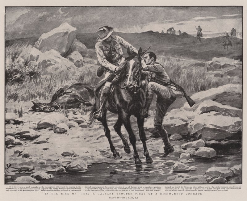 Im letzten Moment, ein tapferer Soldat nimmt einen abgestiegenen Kameraden auf von Frank Dadd