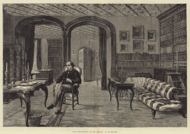 Lord Beaconsfield in seiner Bibliothek in Hughenden von Frank Dadd