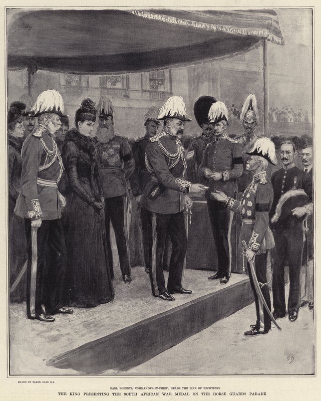 Der König verleiht die Südafrikanische Kriegsmedaille auf der Horse Guards Parade von Frank Dadd