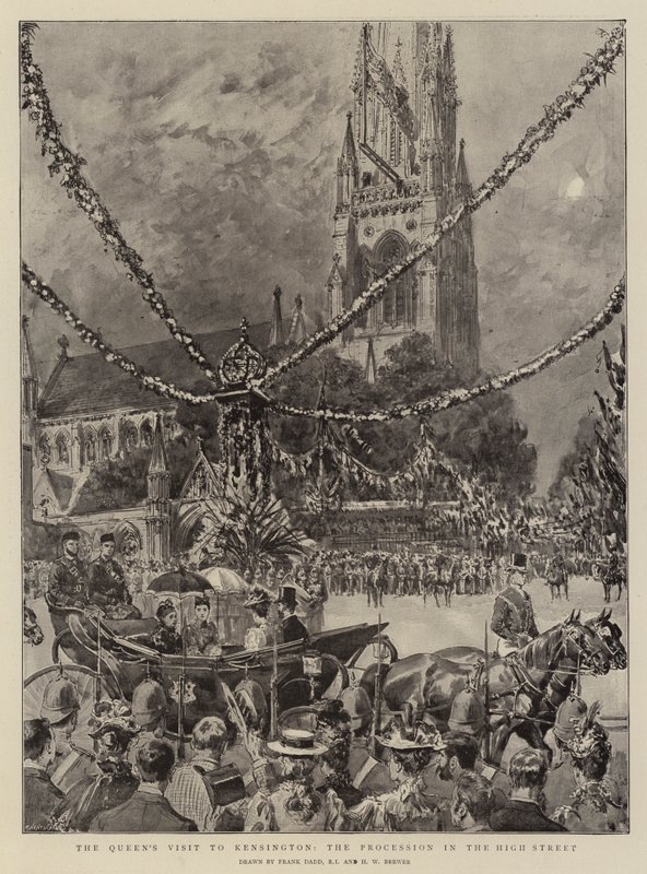 Der Besuch der Königin in Kensington, die Prozession in der High Street von Frank Dadd