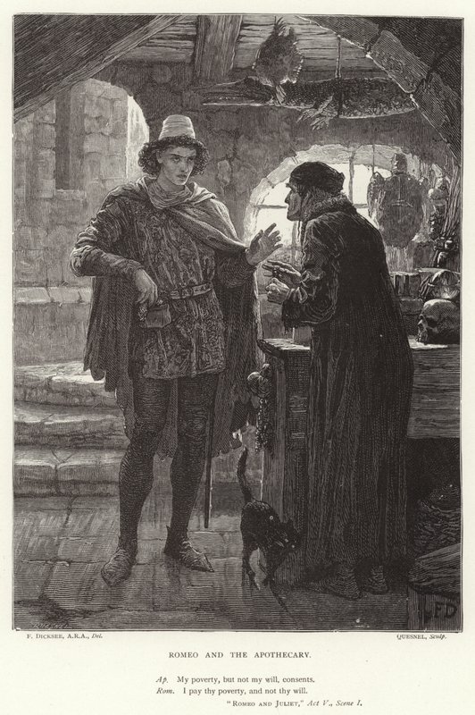 Romeo und der Apotheker, Romeo und Julia, Akt V, Szene I von Frank Dicksee
