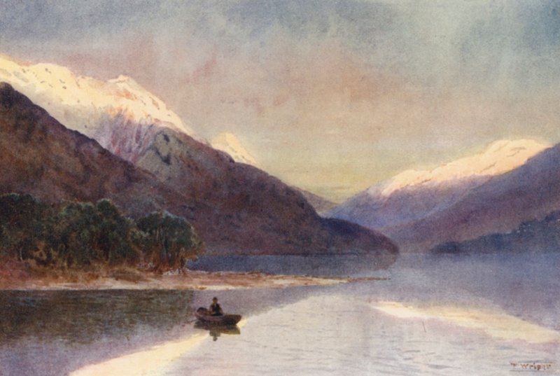 Neuseeland: Nordfjord, Lake Te-Anau (Farblithografie) von Frank H Wright