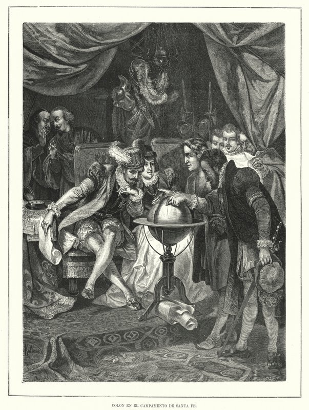 Christoph Kolumbus im Lager von Santa Fe, Spanien von Franz (after) Kollarz