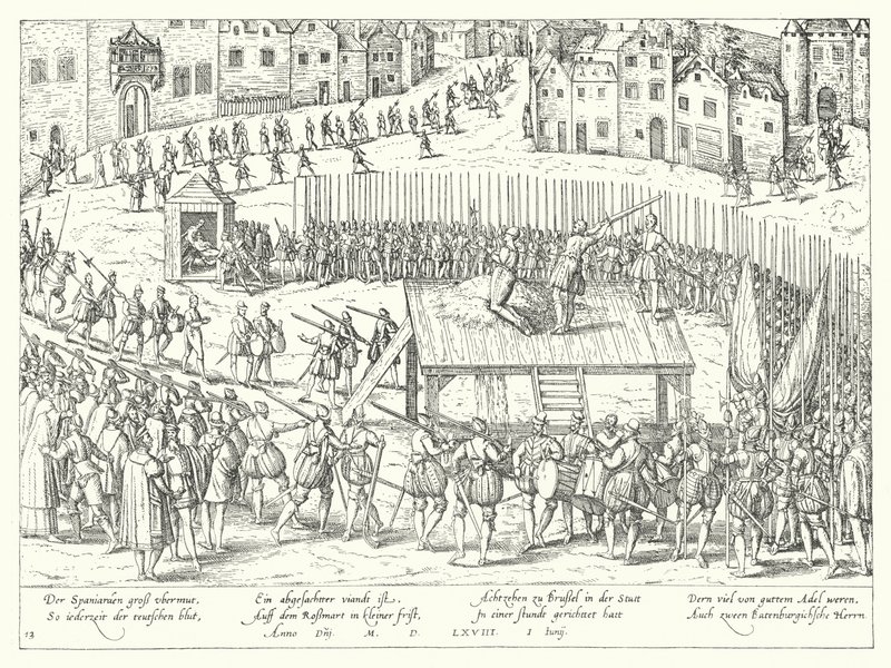 Hinrichtung der Grafen Egmont und Horn in Brüssel, 1568 von Franz Hogenberg