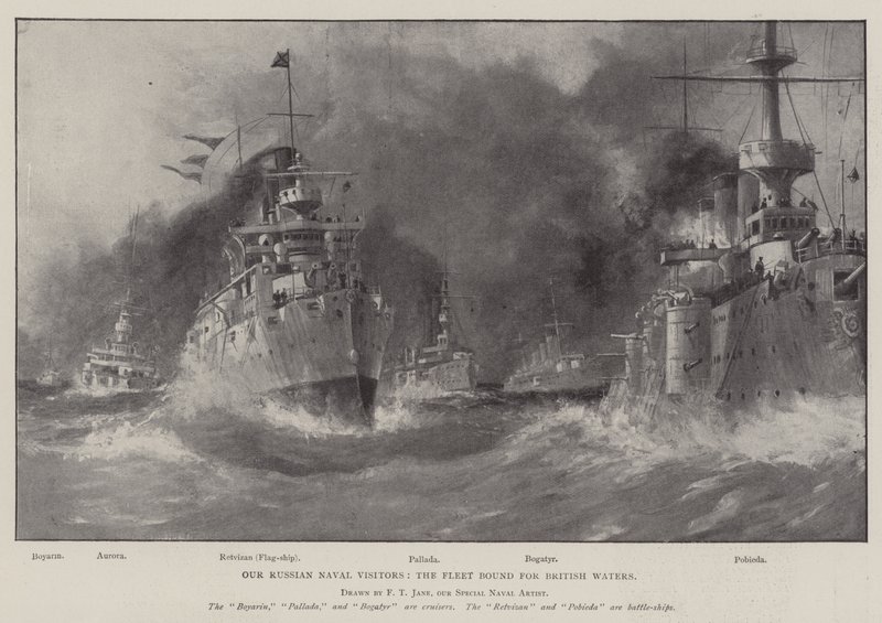 Unsere russischen Marinebesucher, die Flotte auf dem Weg zu britischen Gewässern von Fred T. Jane