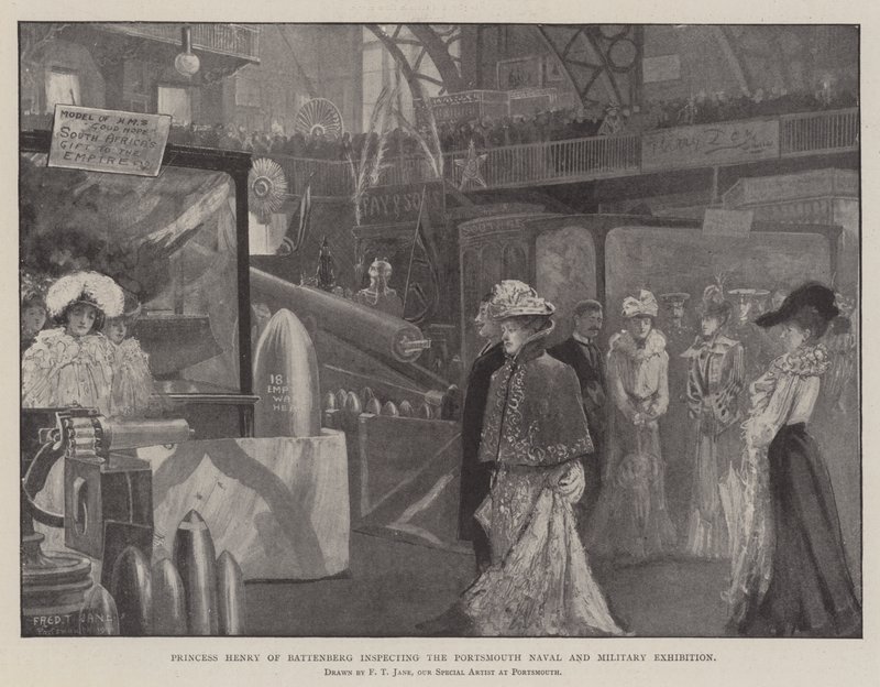 Prinzessin Henry von Battenberg inspiziert die Portsmouth Naval and Military Exhibition von Fred T. Jane