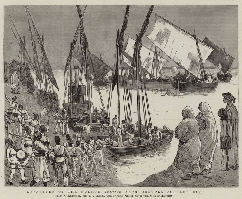 Abreise der Truppen des Mudir von Dongola nach Ambukol von Frederic Villiers
