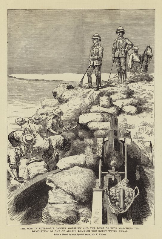 Der Krieg in Ägypten, Sir Garnet Wolseley und der Herzog von Teck beobachten die Zerstörung eines von Arabi