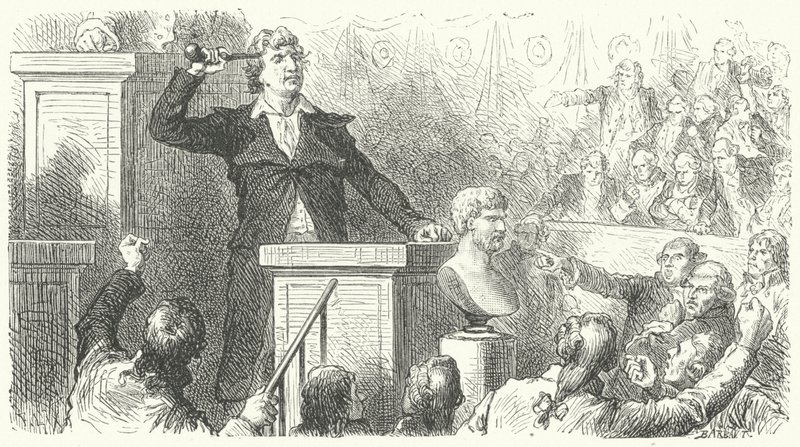 Jean-Paul Marat auf der Tribüne des Nationalkonvents, 1792 von Frederic Theodore after Lix