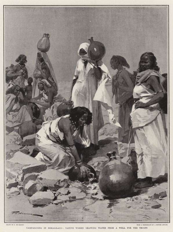 Kampagne in Somaliland, einheimische Frauen schöpfen Wasser aus einem Brunnen für die Truppen von Frederic de Haenen