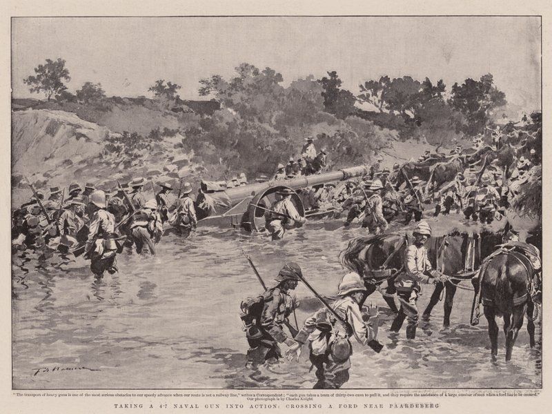 Ein 4,7-Marinegeschütz in Aktion bringen, Überquerung einer Furt bei Paardeberg von Frederic de Haenen