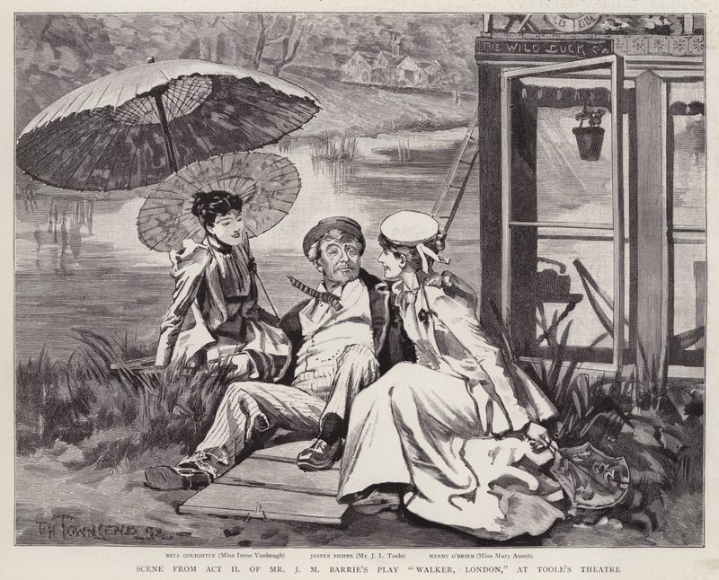 Englische Schauspieler Irene Vanbrugh, John Lawrence Toole und Mary Ansell in einer Aufführung von J M Barries Stück Walker, London, im Toole