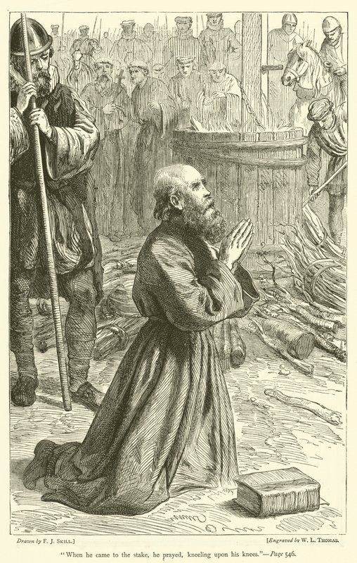 Als er zum Pfahl kam, betete er kniend auf seinen Knien von Frederick John Skill