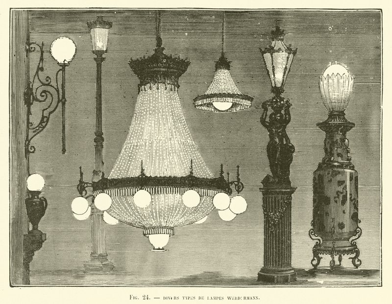 Verschiedene Typen von Werdermann-Lampen von French School