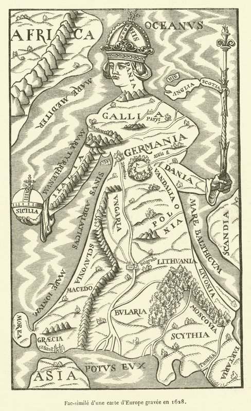 Faksimile einer Europakarte, graviert 1628 von French School