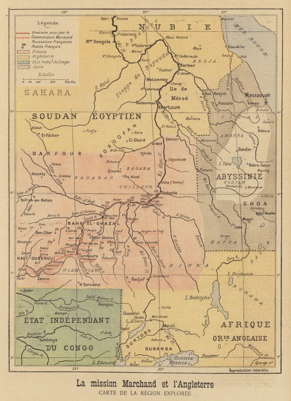 Karte der von der Marchand-Expedition erkundeten Region Afrikas von French School