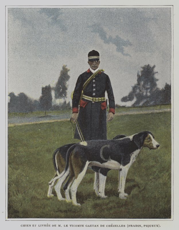 Hund und Jäger in der Livree der Jagd von Vicomte Gaetan de Chezelles, Frankreich von French Photographer