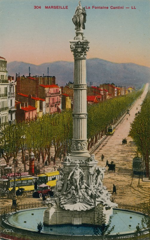 La Fontaine Cantini in Marseille. Erbaut von Bildhauer Andre Allar. Postkarte gesendet im Jahr 1913 von French Photographer