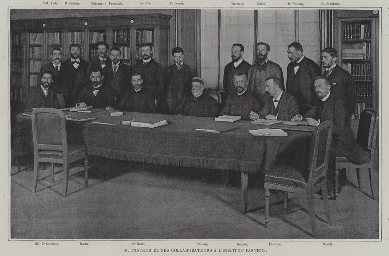 Louis Pasteur und seine Mitarbeiter bei der Arbeit an einem Impfstoff gegen Krupp am Institut Pasteur in Paris von French Photographer