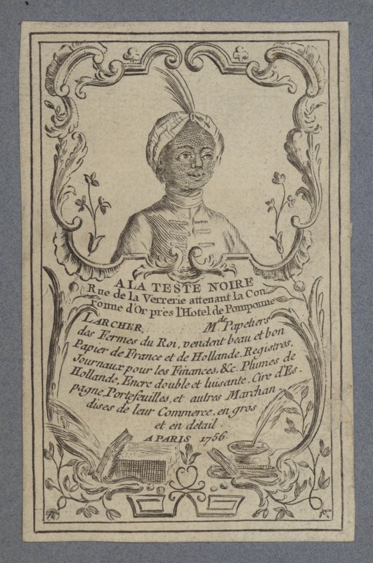 Werbung für A la Teste Noire Schreibwaren, Paris, 1756 von French School