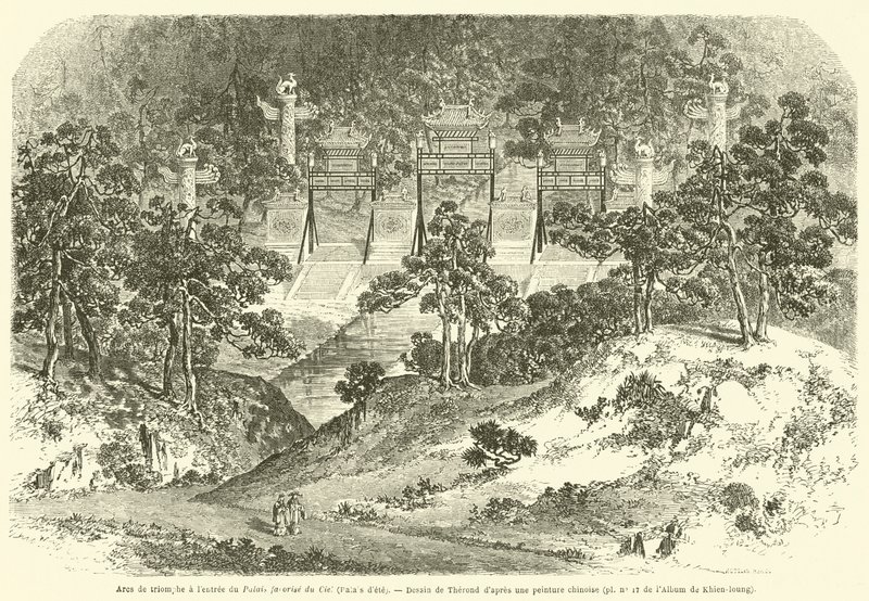 Triumphbögen am Eingang des Palastes des Himmels, Sommerpalast (Gravur) von French School
