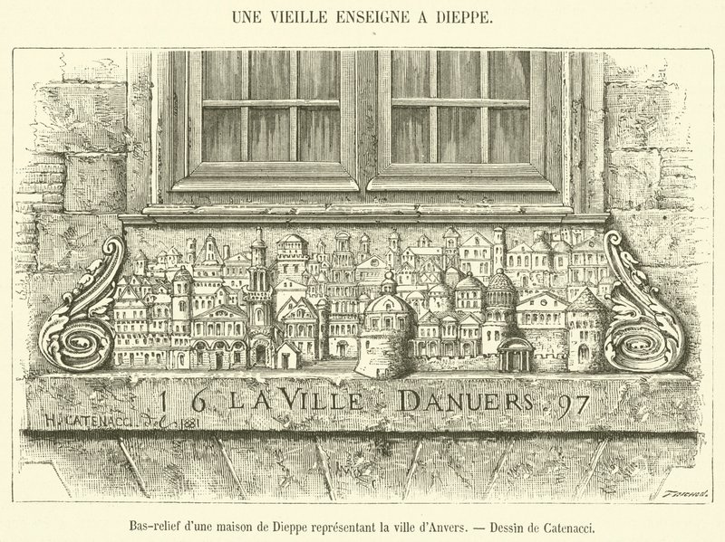 Basrelief eines Hauses in Dieppe, das die Stadt Antwerpen darstellt von French School